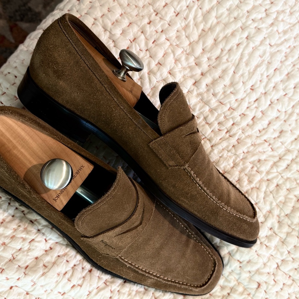 Taupe Suede Ferrragamo Penny Loafers EUC Made in Italy 11.5